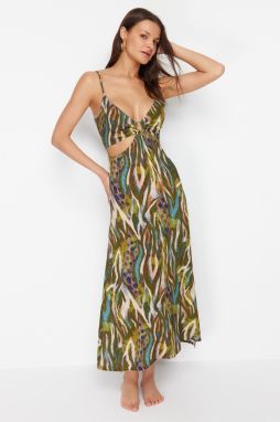 Trendyol Abstract Patterned Maxi Woven Cut Out/Window Beach Dress