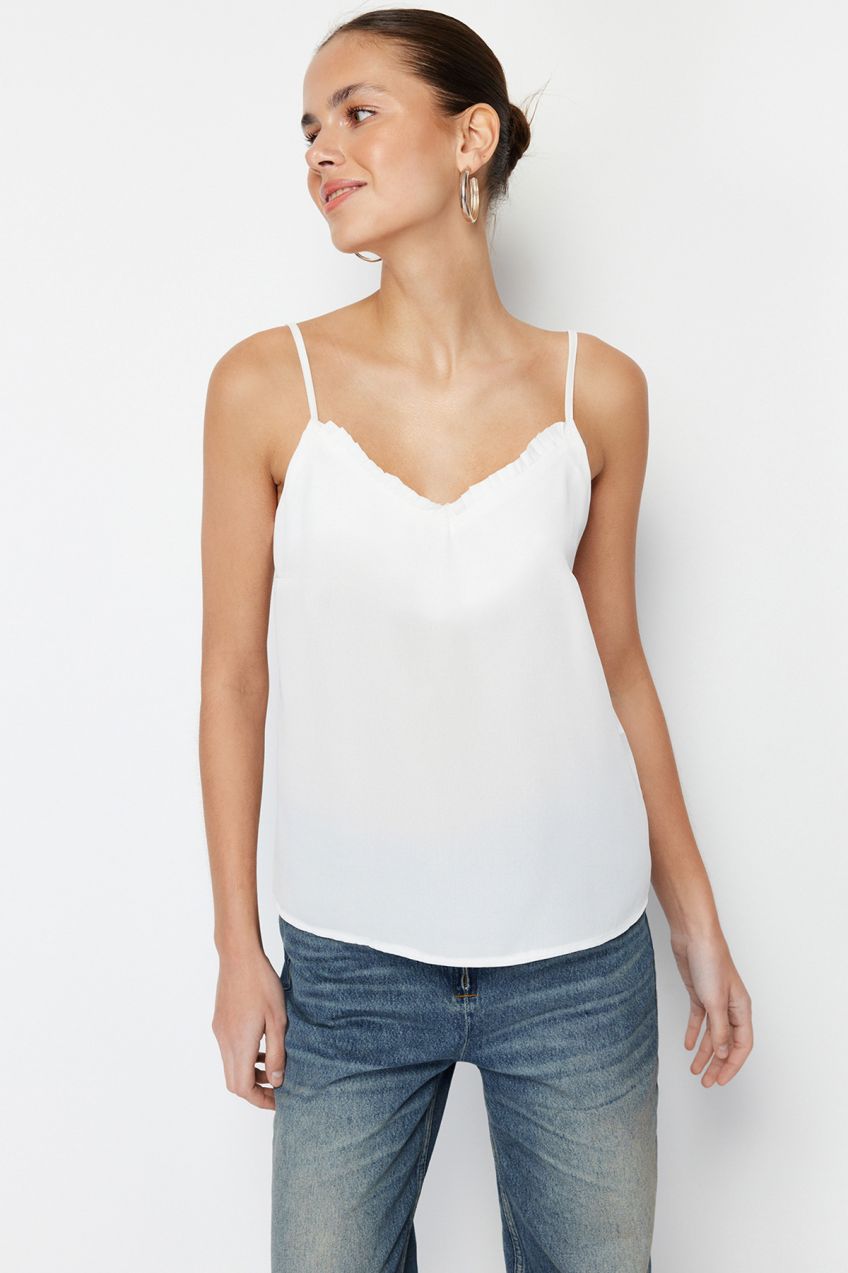 Trendyol Ecru Collar Frilly Strappy Woven Blouse