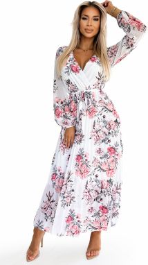Pleated midi dress with a neckline, long sleeves and belt Numoco