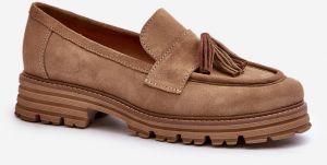 Zazoo Women's suede loafers with fringes, beige