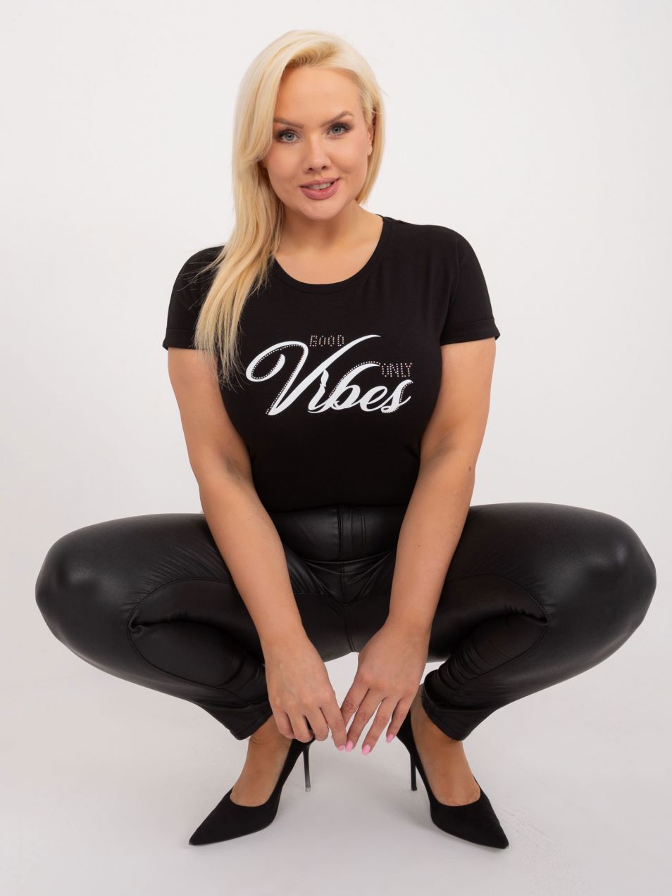 Black plus size t-shirt with a round neckline