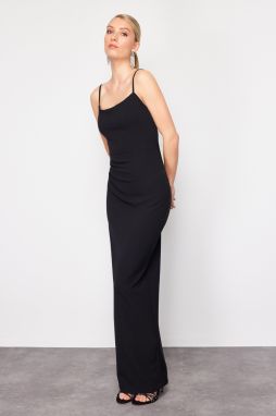Trendyol Black Body-Fitted Strappy Woven Long Evening Dress