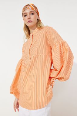 Trendyol Orange Balloon Sleeve Seersucker Woven Tunic