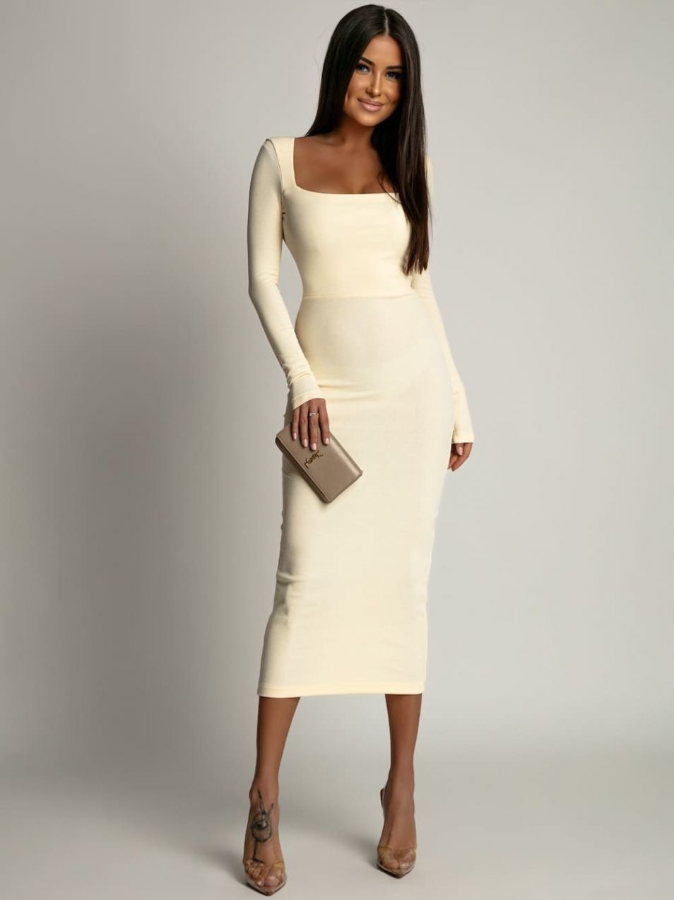 Ekri midi pencil dress with square neckline