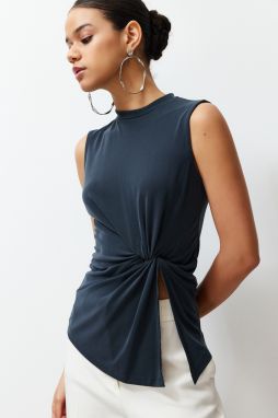 Trendyol Anthracite High Collar Knitted Blouse with Ruffle and Slit Detail