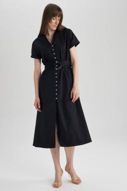 DEFACTO Short Sleeve Midi Woven Dress
