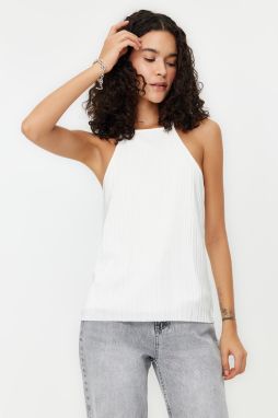 Trendyol White Pleat Regular/Normal Fit Barbell Neck Stretch Knitted Blouse
