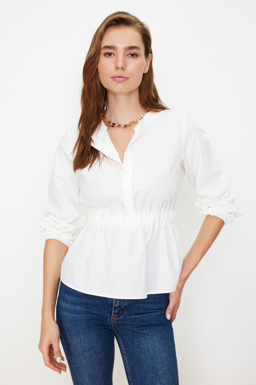 Trendyol Ecru Front Buttoned Woven Blouse