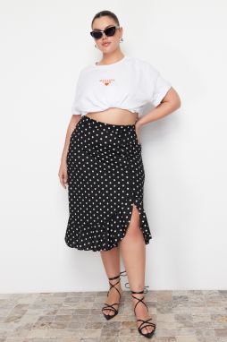 Trendyol Curve Black Polka Dot Patterned A-Line Knitted Skirt