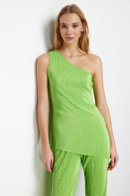 Trendyol Green Pleated Asymmetrical Collar Stretchy Knitted Blouse
