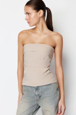 Trendyol Mink Strapless Fitted Draped Woven Blouse