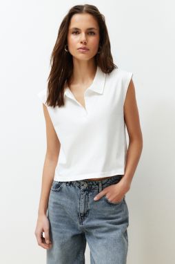 Trendyol Ecru 100% Cotton Polo Neck Regular/Normal Pattern Knitted T-Shirt