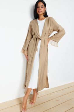 Trendyol Mink Belted Tulle Detailed Woven Cap & Ferace & Abaya