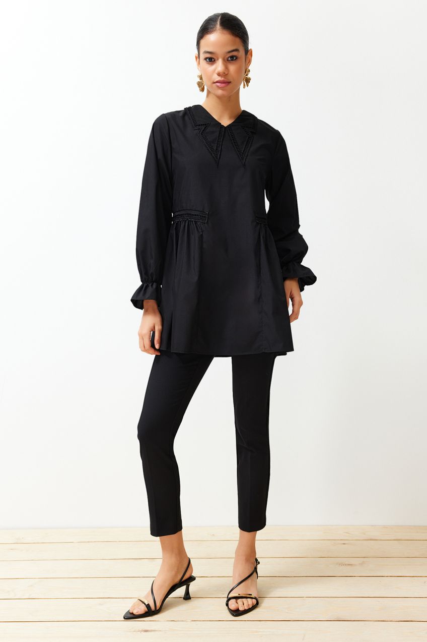 Trendyol Black Collar Detailed Cotton Woven Tunic