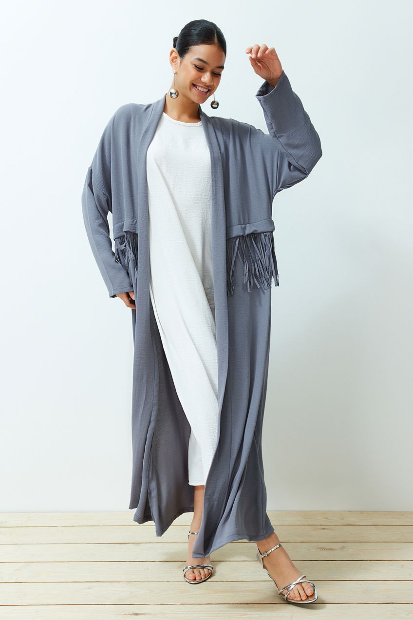 Trendyol Gray Tassel Detailed Woven Aerobin Cap & Abaya