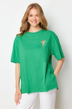 Trendyol Green 100% Cotton Oversize/Wide Fit Pocket Detailed Knitted T-Shirt