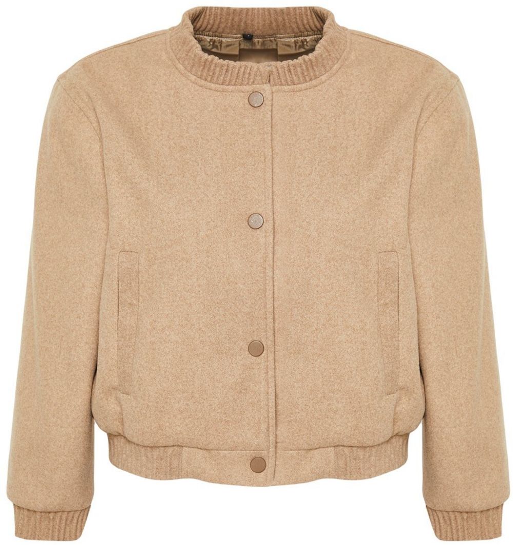 Trendyol Beige Regular Pattern Knitted Cashmere Bomber Jacket Coat