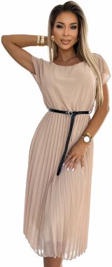 Women's pleated midi dress with black belt Numoco