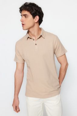Trendyol Stone Regular Short Sleeve pánske tričko s textúrou 100% bavlna polo golier