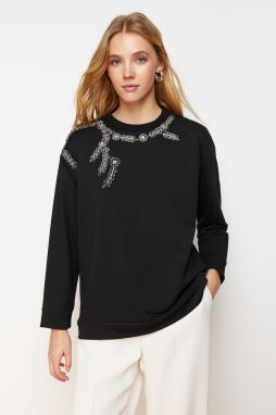 Trendyol Black Embroidery and Embroidery Detailed Knitted Tunic