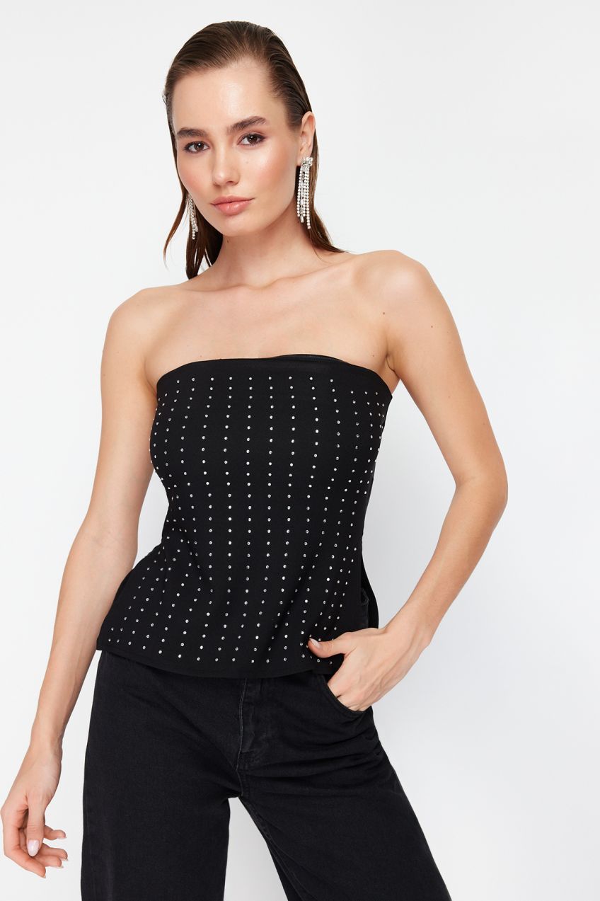 Trendyol Black Shiny Slit Woven Blouse
