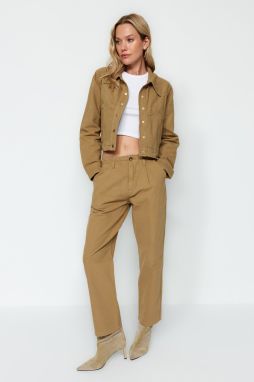 Trendyol Camel Pleated High Waist Straight Jeans