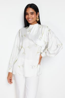 Trendyol Ecru Woven Flower Patterned Satin Woven Tunic