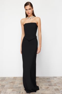 Trendyol Black Corset Detailed Woven Long Evening Dress