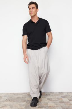 Trendyol Black Regular/Normal Cut Textured Collar Buttoned T-shirt