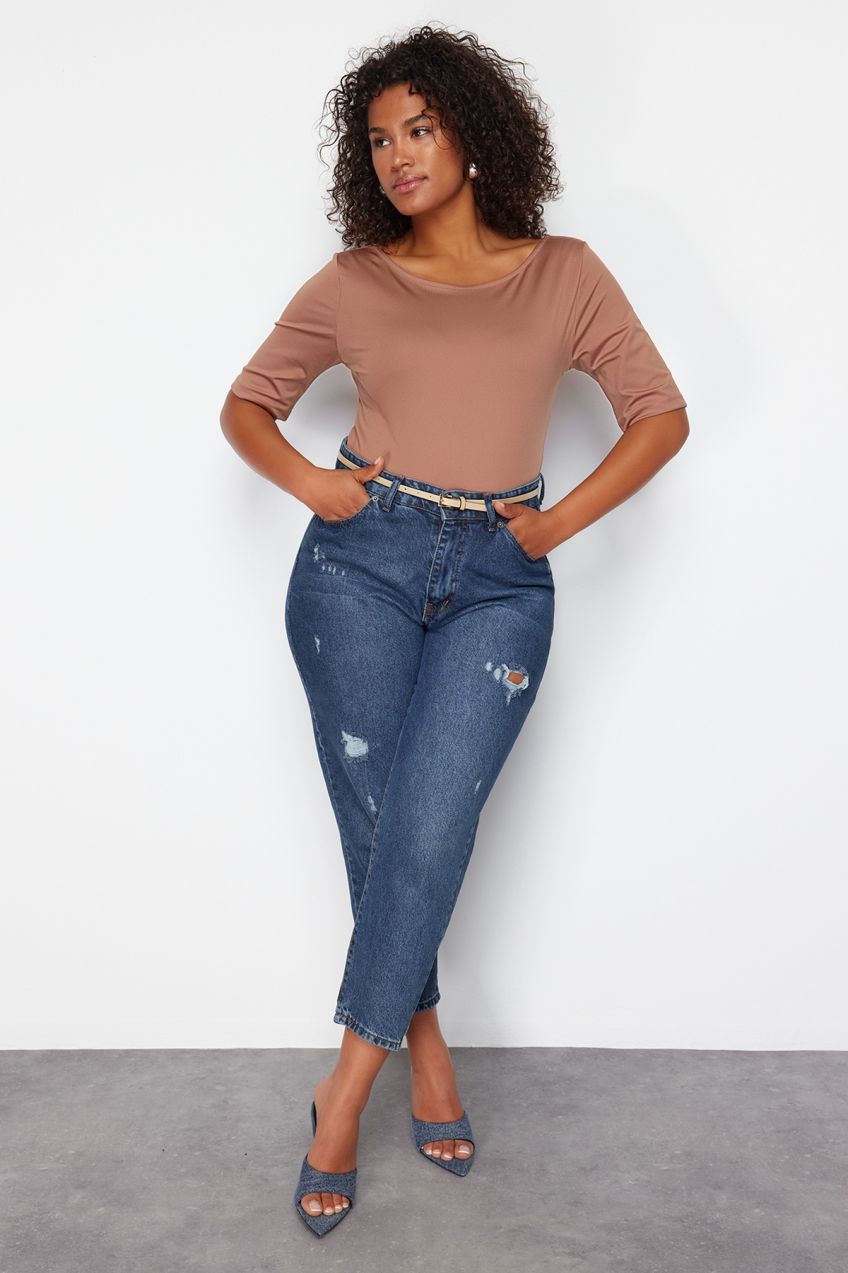 Trendyol Curve Mink More Sustainable 100% Cotton Knitted Blouse