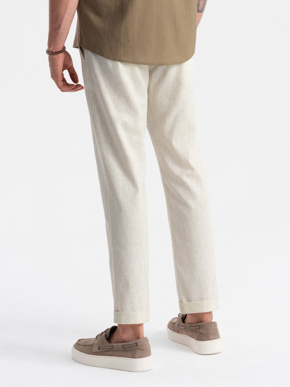 Ombre Men's linen blend roll-up chino pants - cream