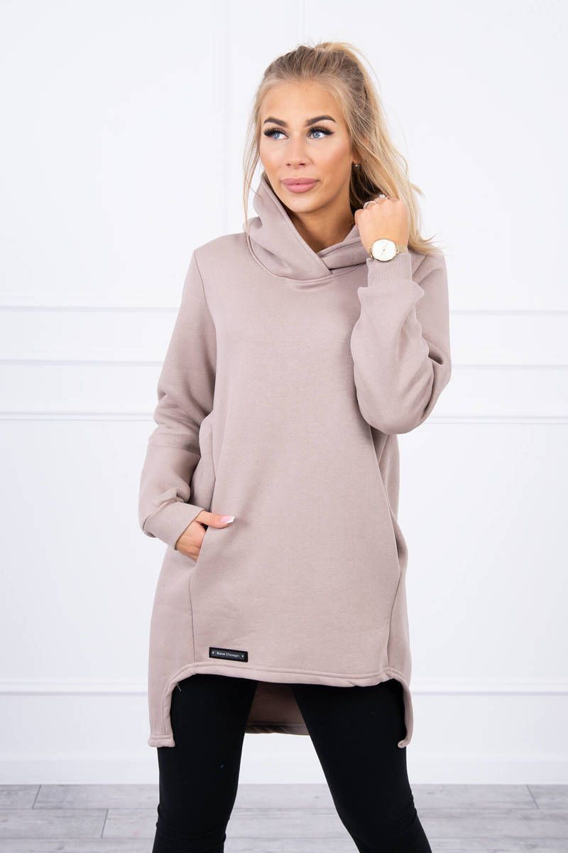 Insulated sweatshirt with longer back dark beige