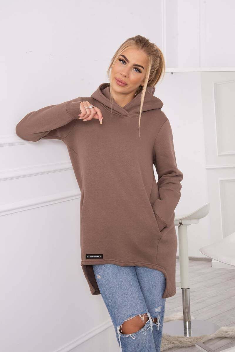 Insulated sweatshirt with longer back mocca