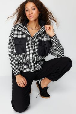 Trendyol Black Oversize Molded Houndstooth Tweed Thin Coat