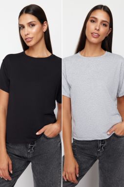 Trendyol Black-Grey 2 Pack Viscose Short Sleeve Crew Neck Knitted T-Shirt
