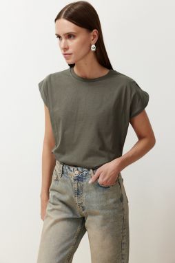 Trendyol Anthracite More Sustainable 100% Cotton Folded Shoulder Crew Neck Knitted T-Shirt