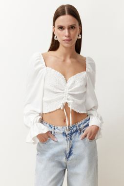 Trendyol Ecru Gathered Back Gimped Woven Blouse