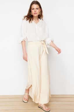 Trendyol Mink Short Wide Leg Flexible Trousers with Side Slits