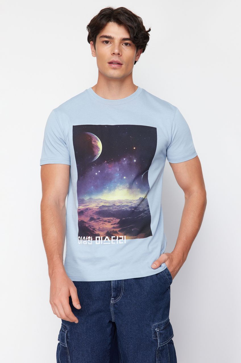 Trendyol Blue Galaxy Printed Regular Cut T-Shirt