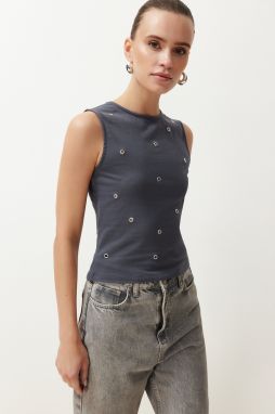 Trendyol Anthracite Fitted Crew Neck Tassel Detailed Knitted Undershirt