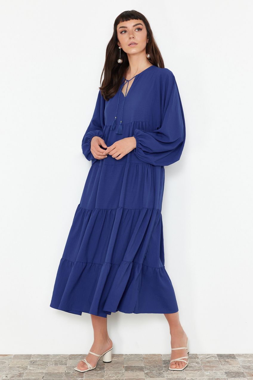 Trendyol Saks Tassel Tie Detailed Woven Dress