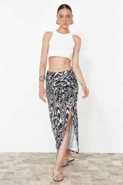 Trendyol Black and White Patterned Gathered Slit Lined Flexible Midi Skirt