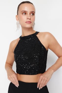 Trendyol Black Barbell Neck Knitted Sequin Bustier
