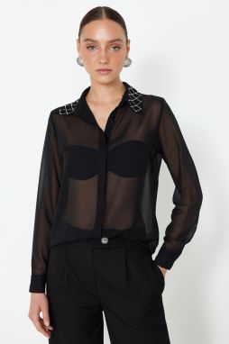 Trendyol Black Transparent Shiny Stone Woven Chiffon Shirt