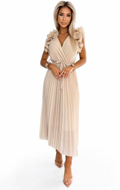 Women's pleated chiffon midi dress with a neckline and delicate ruffles Numoco