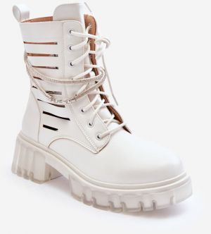 Fashionable embroidered shoes with decorative belt White Rocky