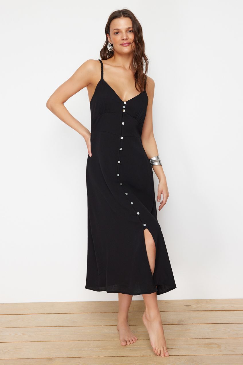 Trendyol Black Midi Woven Beach Dress