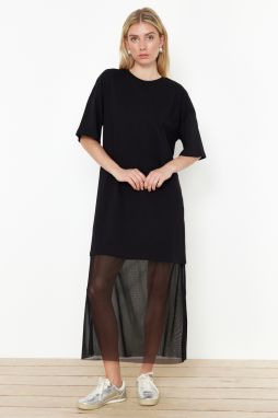 Trendyol Black Relaxed/Casual Cut Tulle Detailed Knitted Maxi Dress
