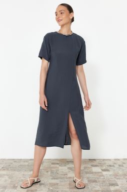 Trendyol Anthracite Straight Cut Slit Detailed Midi Woven Dress