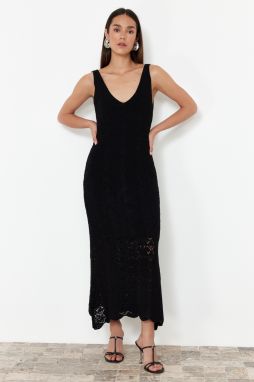 Trendyol Black Openwork Maxi V-Neck Maxi Knitwear Dress
